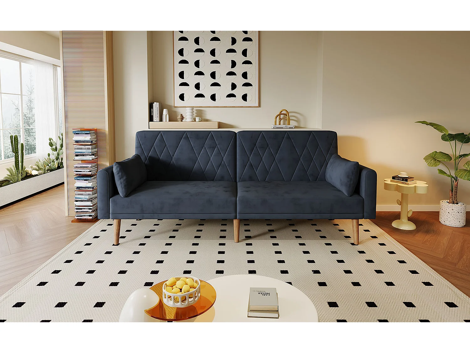 Canapé deux places 180x75x82cm - Dossier réglable- Velours - Noir