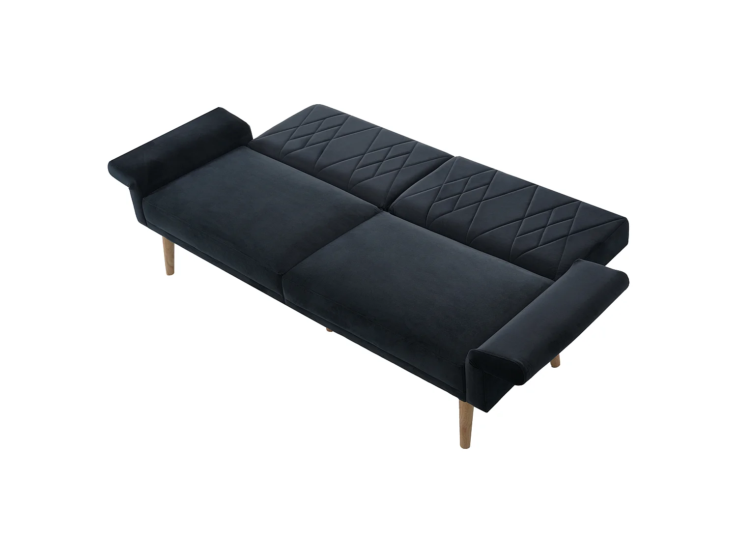 Canapé deux places 180x75x82cm - Dossier réglable- Velours - Noir