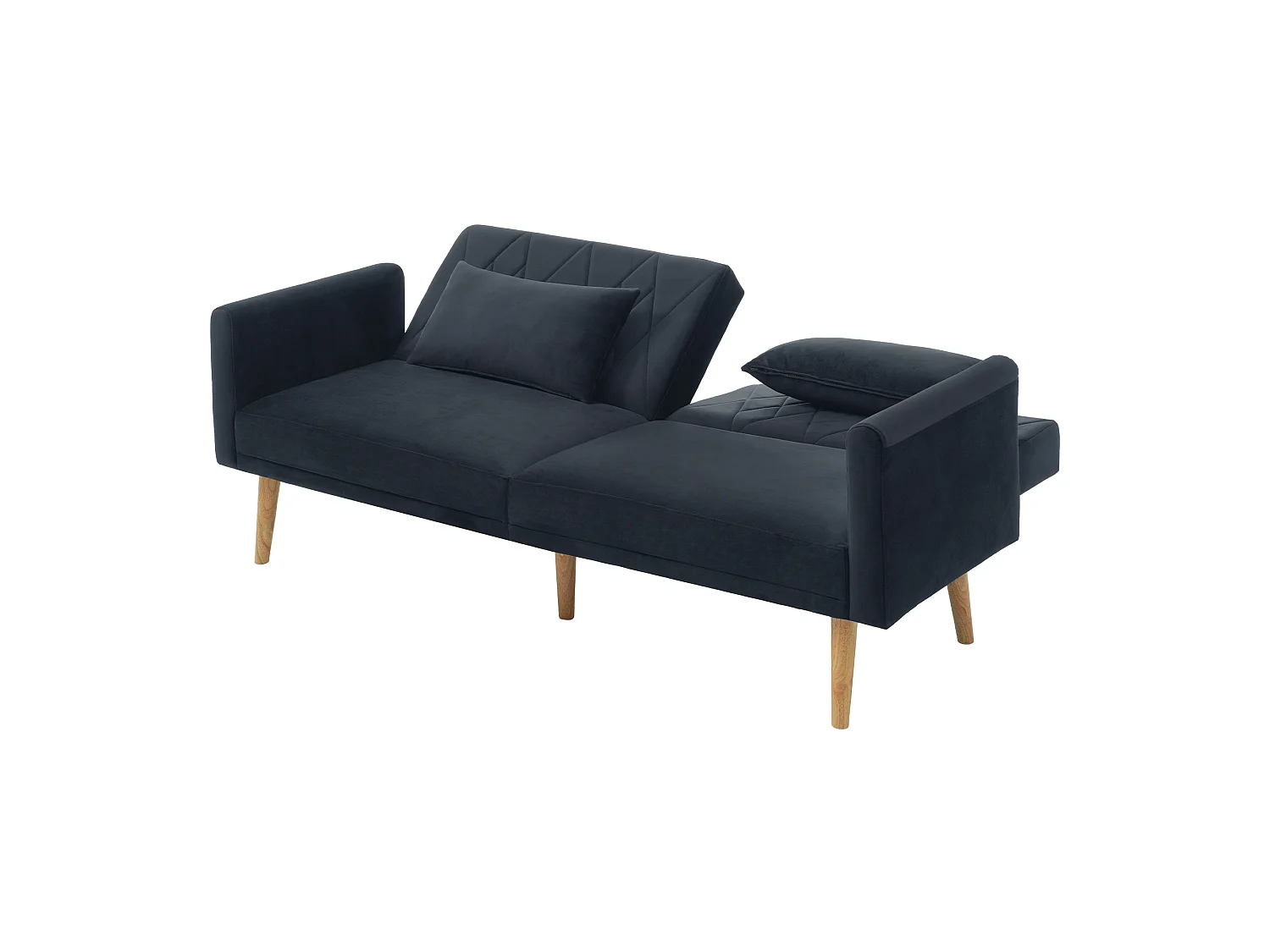 Canapé deux places 180x75x82cm - Dossier réglable- Velours - Noir