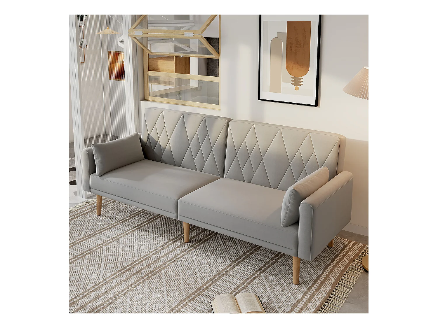 Canapé deux places 180x75x82cm - Dossier réglable- Velours - Gris