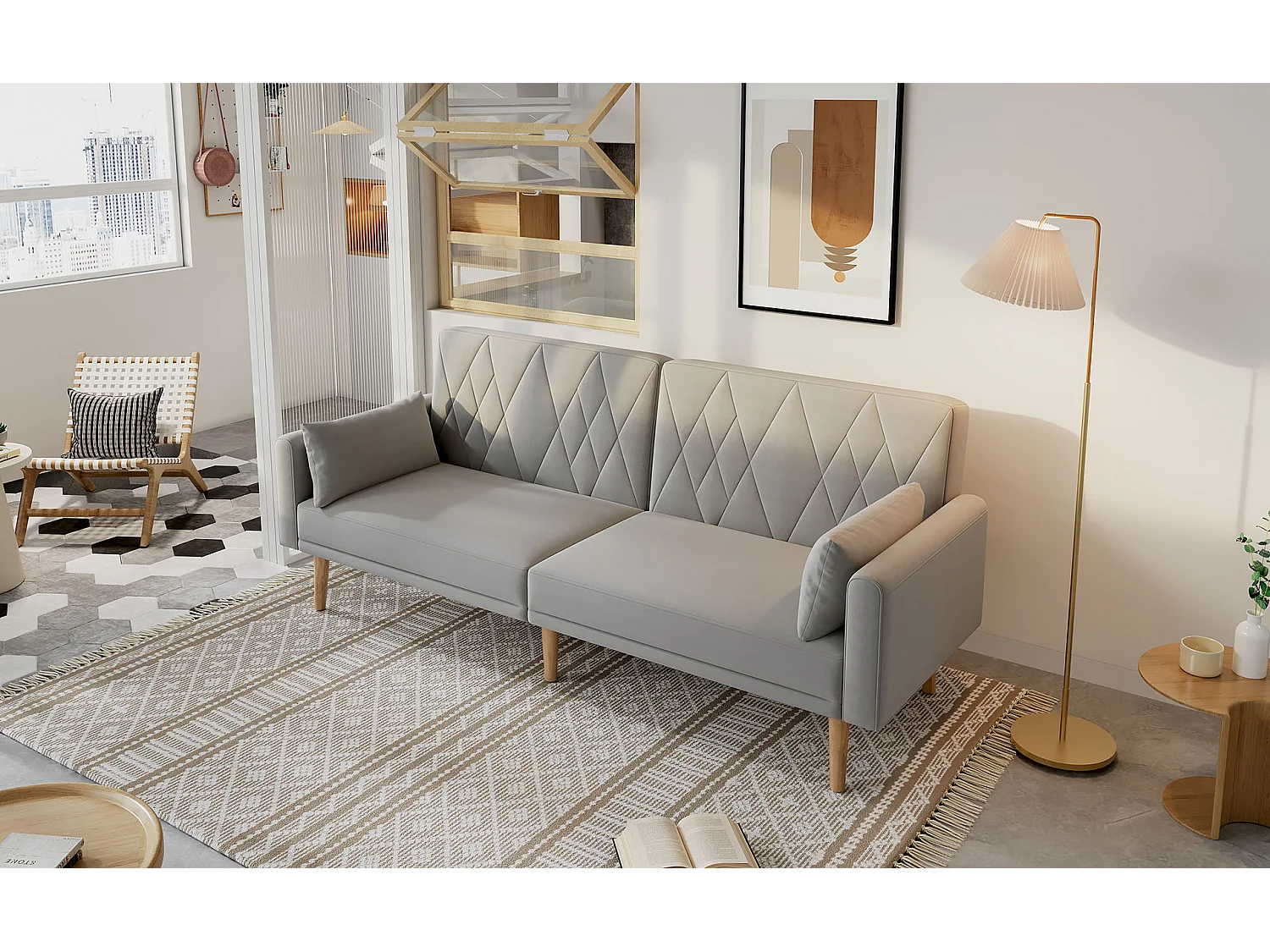 To-personers sofa 180x75x82cm - Justerbar ryglæn - Fløjl - Grå
