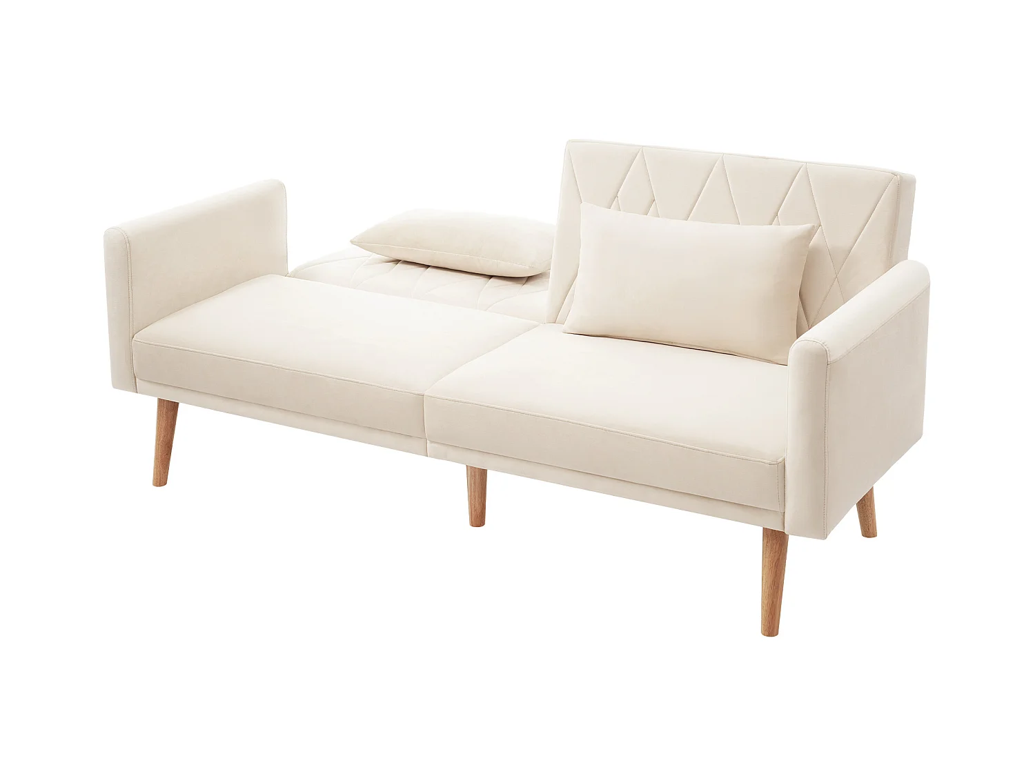 Canapé deux places 180x75x82cm - Dossier réglable- Velours - Beige