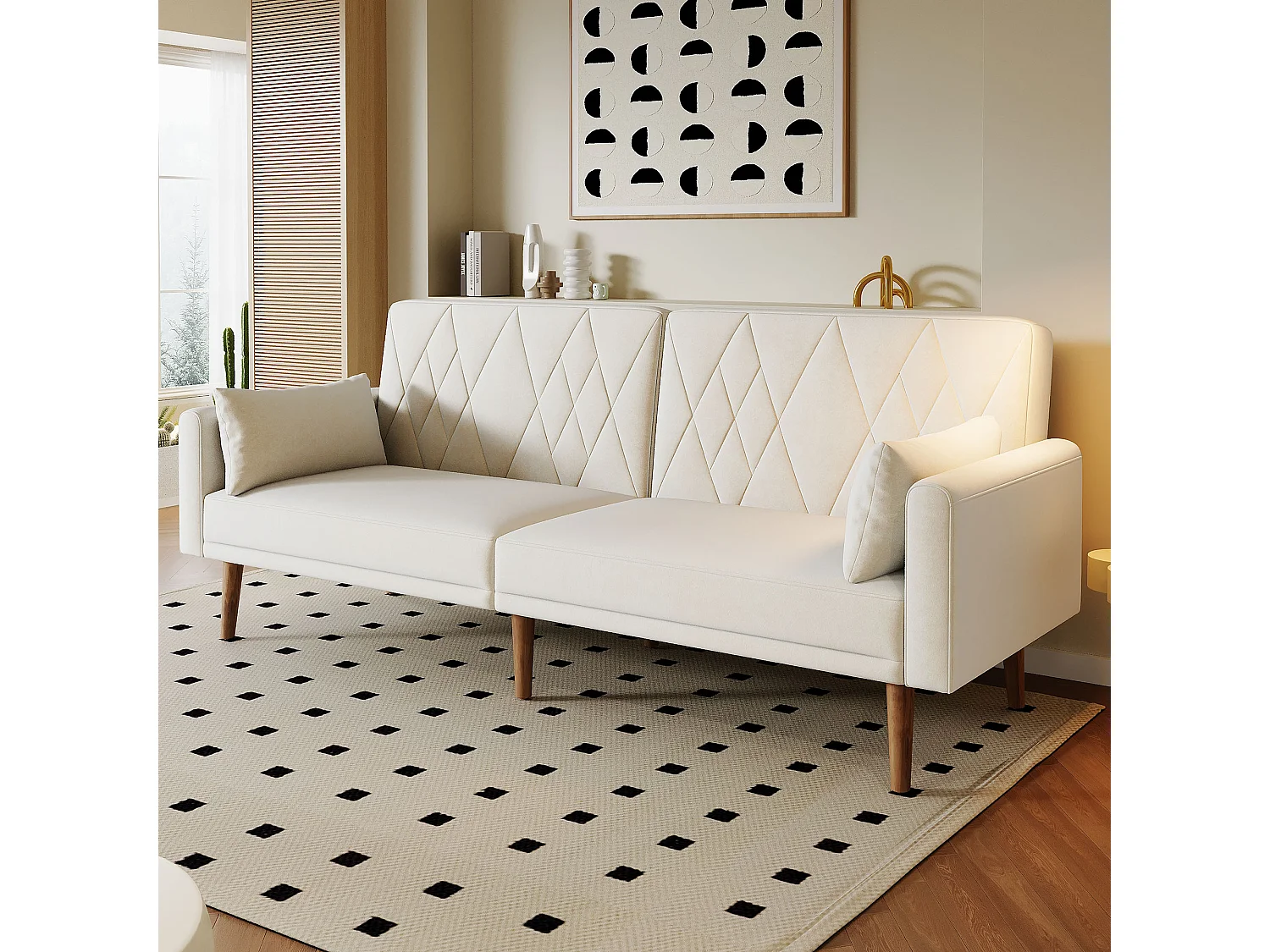 Divano a due posti 180x75x82 cm - Schienale regolabile - Velluto - Beige