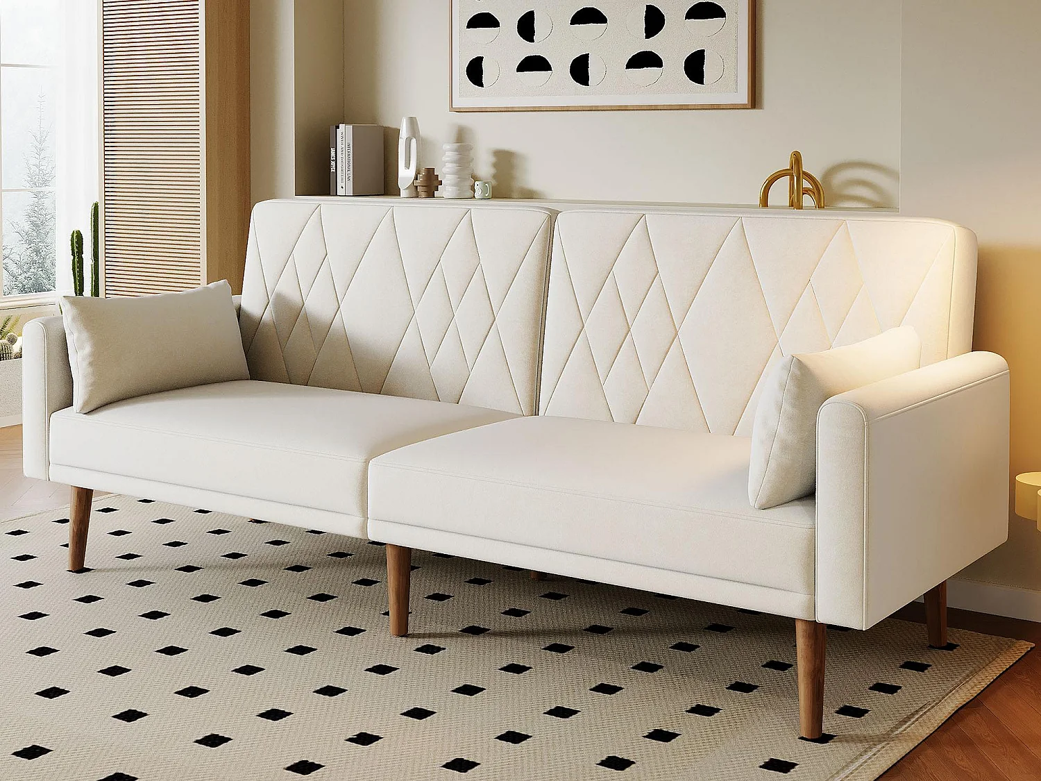 To-personers sofa 180x75x82cm - Justerbar ryglæn - Fløjl - Beige