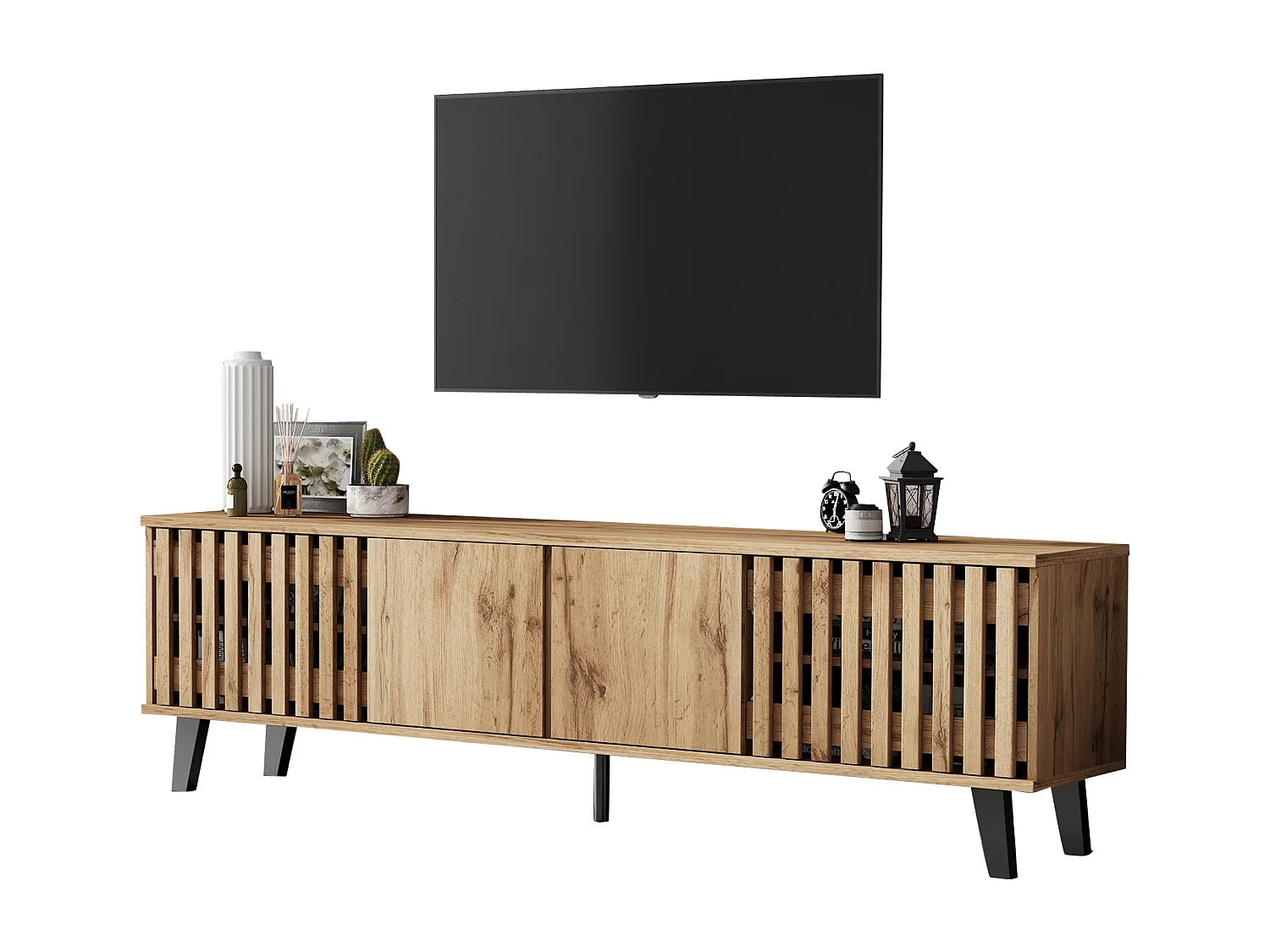 TV-Möbel 180x40x55 cm - mit 4 Türen - Skandinavischer Stil - Natur