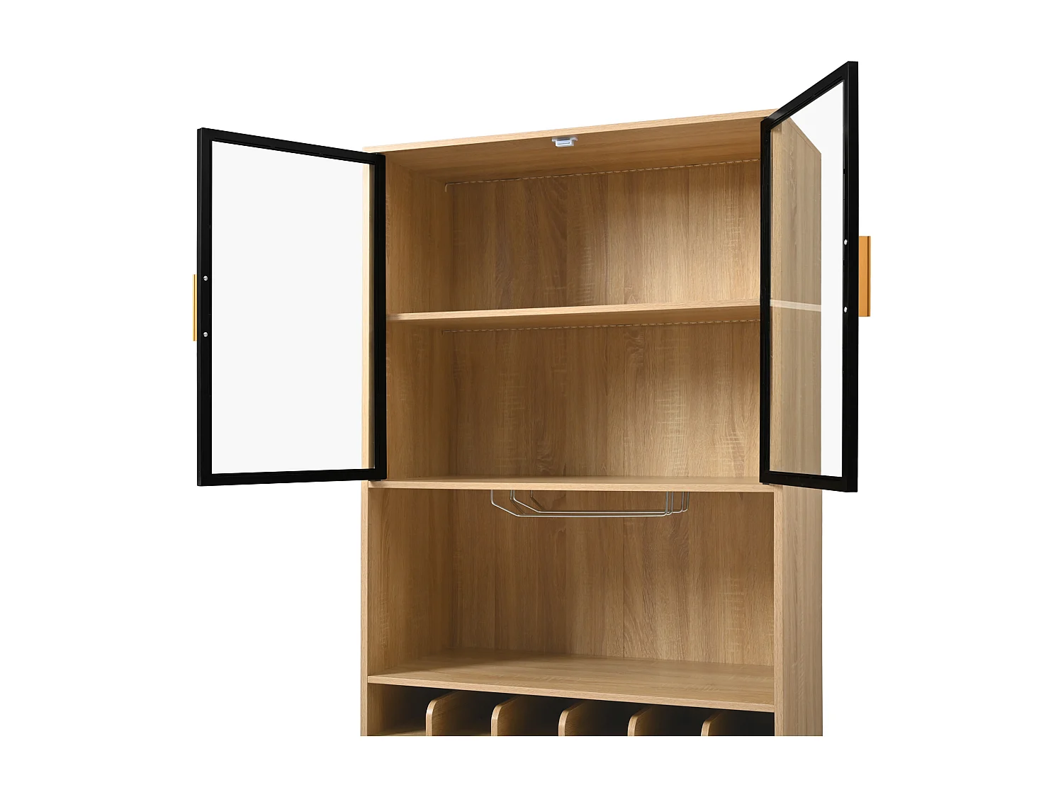 Vitrine 80x40x180 cm com LED - 2 portas e 2 gavetas - prateleiras abertas - Natural