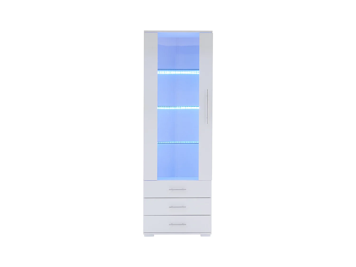 Vitrine brillante - avec LED - 3 tiroirs et étagères - 60x35x180cm - MDF - Blanc