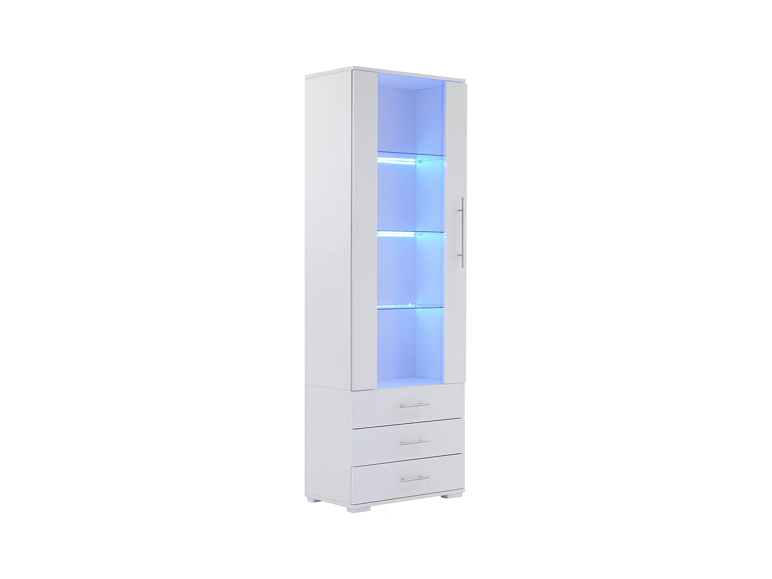 Vitrine brillante - avec LED - 3 tiroirs et étagères - 60x35x180cm - MDF - Blanc