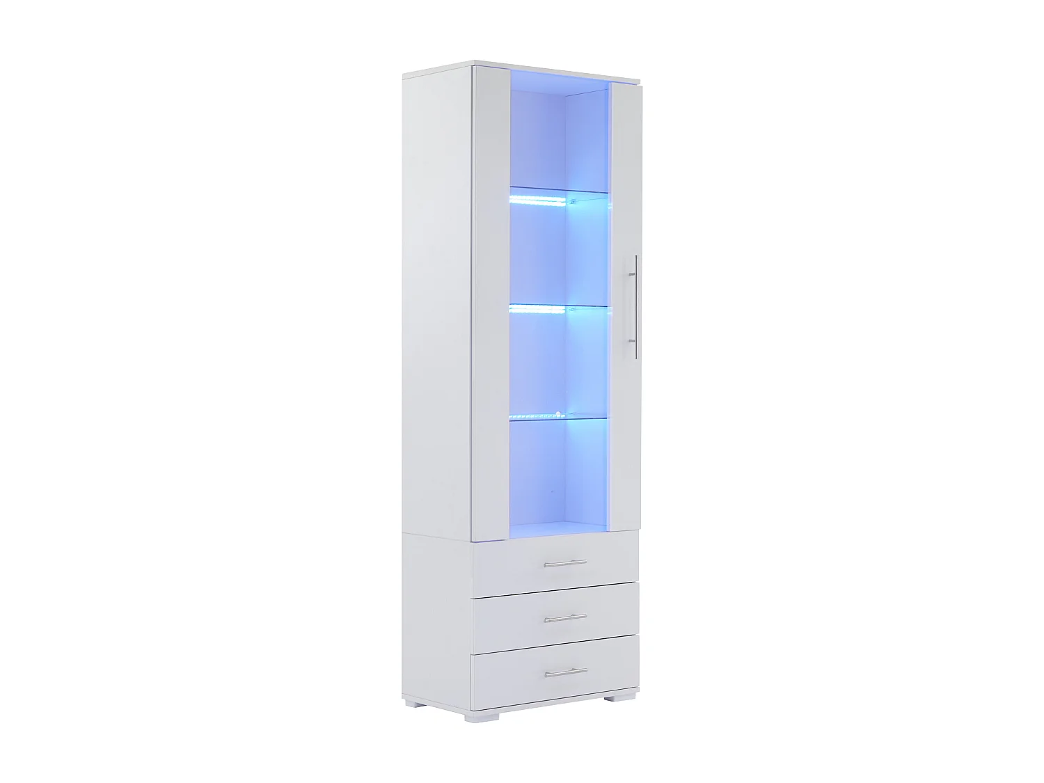 Vitrine brillante - avec LED - 3 tiroirs et étagères - 60x35x180cm - MDF - Blanc