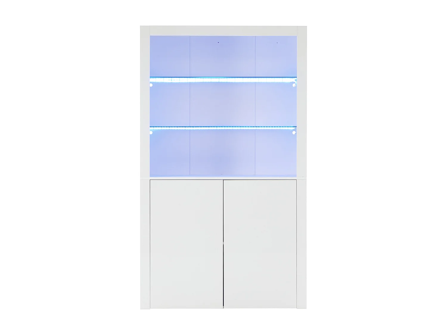 Buffet haute de salon 100x35x170cm- vitrines avec éclairage LED - plateau en verre trempé - Blanc