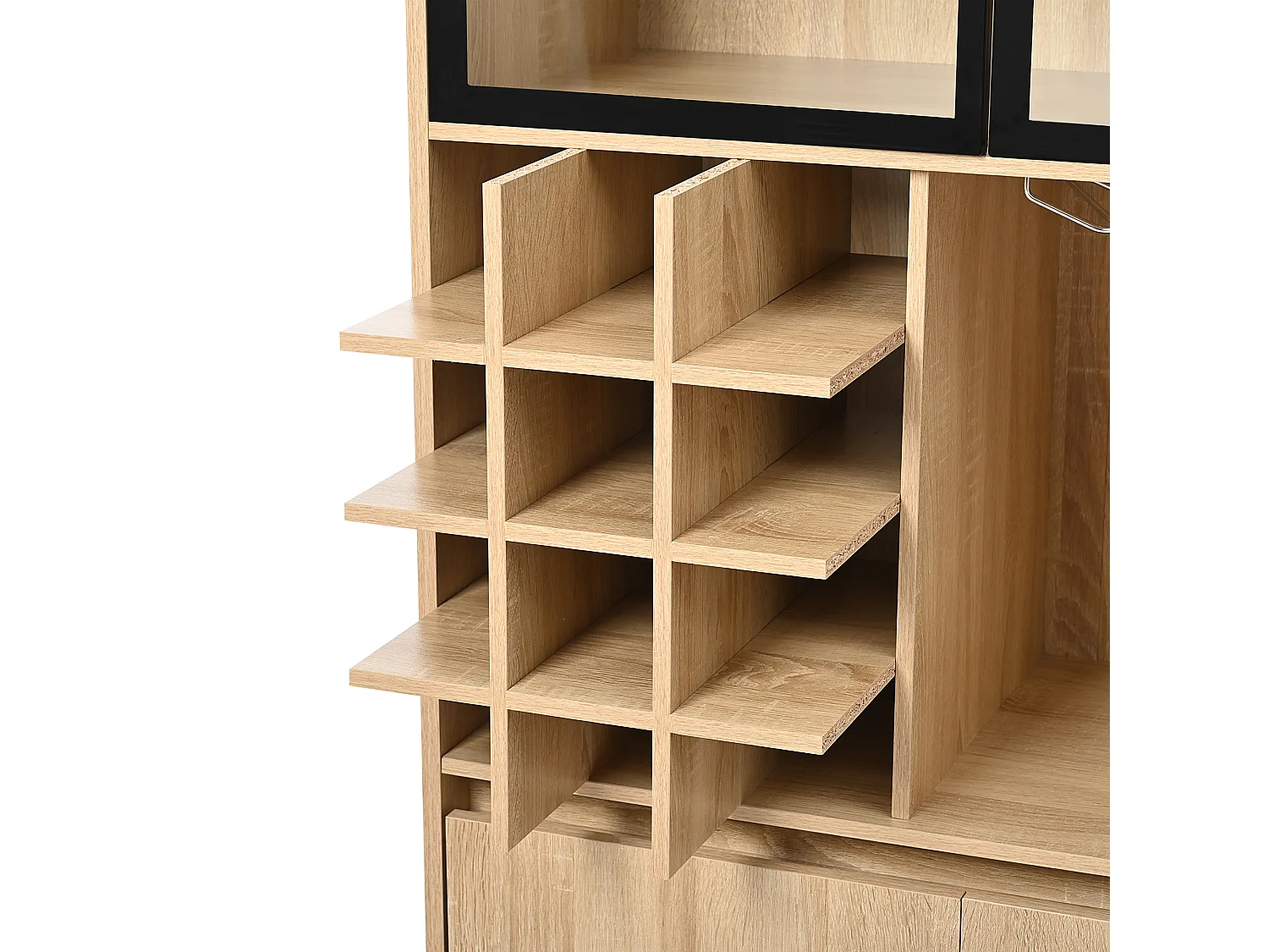 Vitrine 80x40x180 cm mit LED - 4 Türen und offenen Regalen - Natur