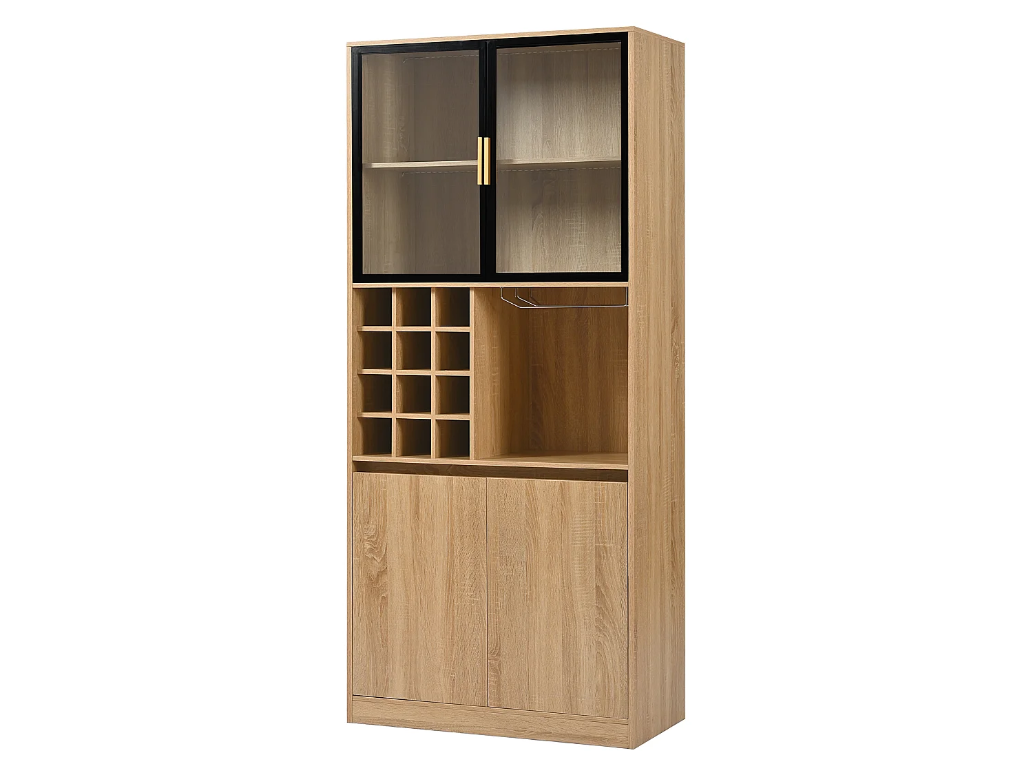 Vitrine 80x40x180 cm mit LED - 4 Türen und offenen Regalen - Natur