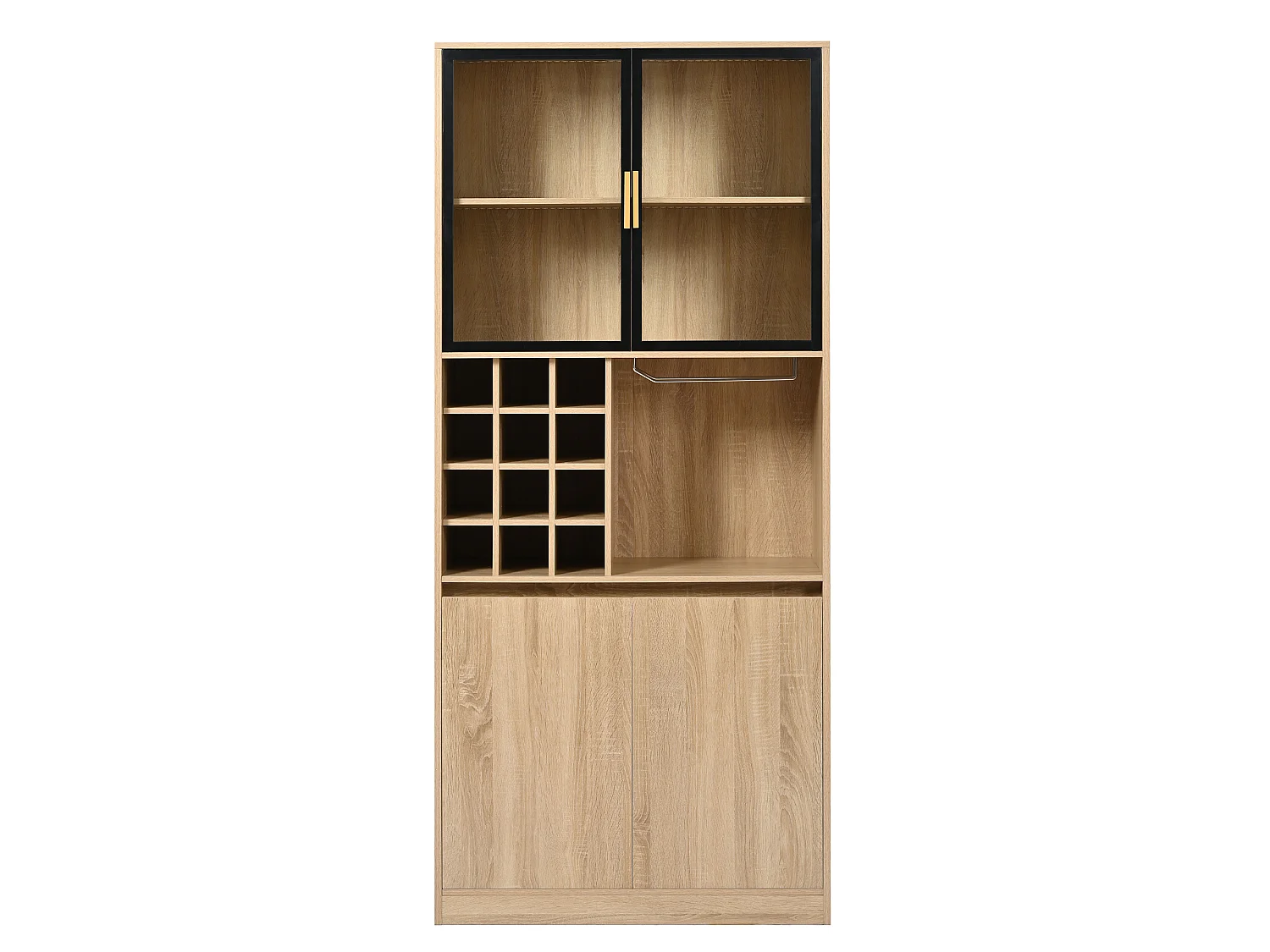 Vitrine 80x40x180 cm mit LED - 4 Türen und offenen Regalen - Natur