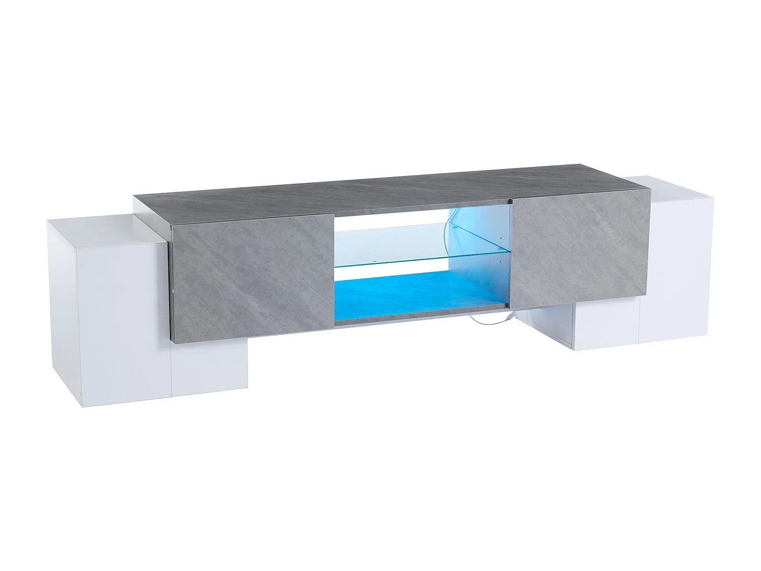 TV-meubel - met 4 deuren - met LED-verlichting - voor televisies 80/75/70/65/55 inch - wit + grijs