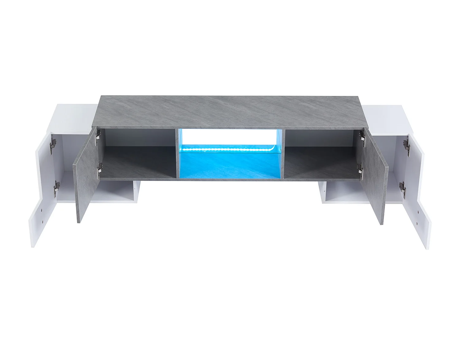 TV-meubel - met 4 deuren - met LED-verlichting - voor televisies 80/75/70/65/55 inch - wit + grijs