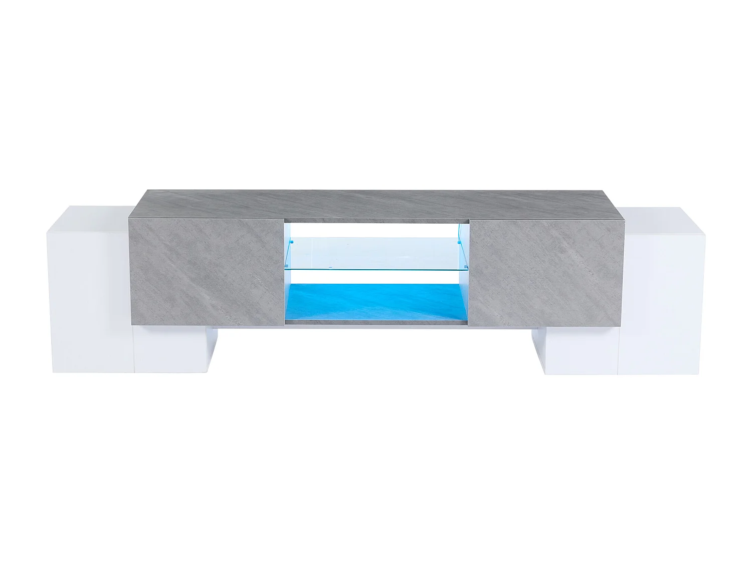 TV-meubel - met 4 deuren - met LED-verlichting - voor televisies 80/75/70/65/55 inch - wit + grijs