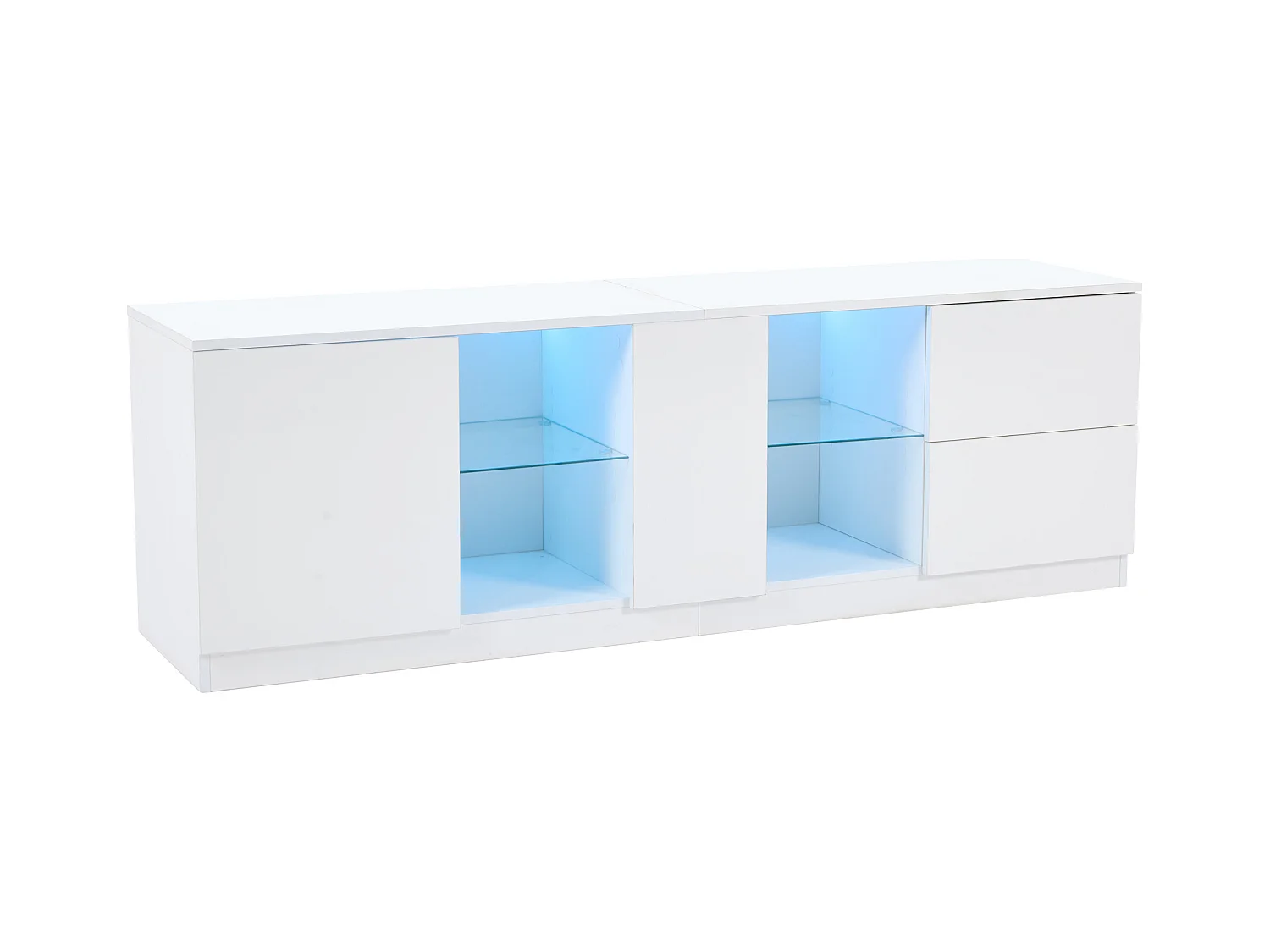 Meuble TV 160x40x52cm - haute brillance - avec LED - adaptés aux téléviseurs 65 - avec 2 tiroirs et 1 porte - Blanc