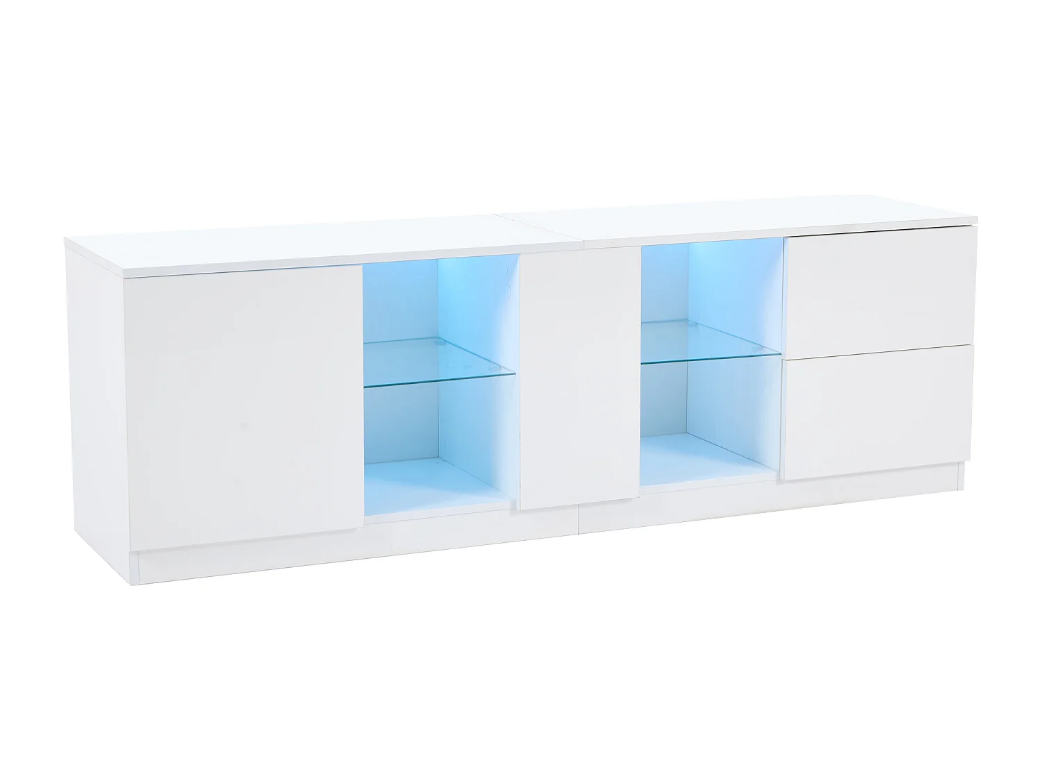 Mobile TV 160x40x52 cm - alta lucentezza - con LED - adatto per televisori da 65" - con 2 cassetti e 1 anta - Bianco