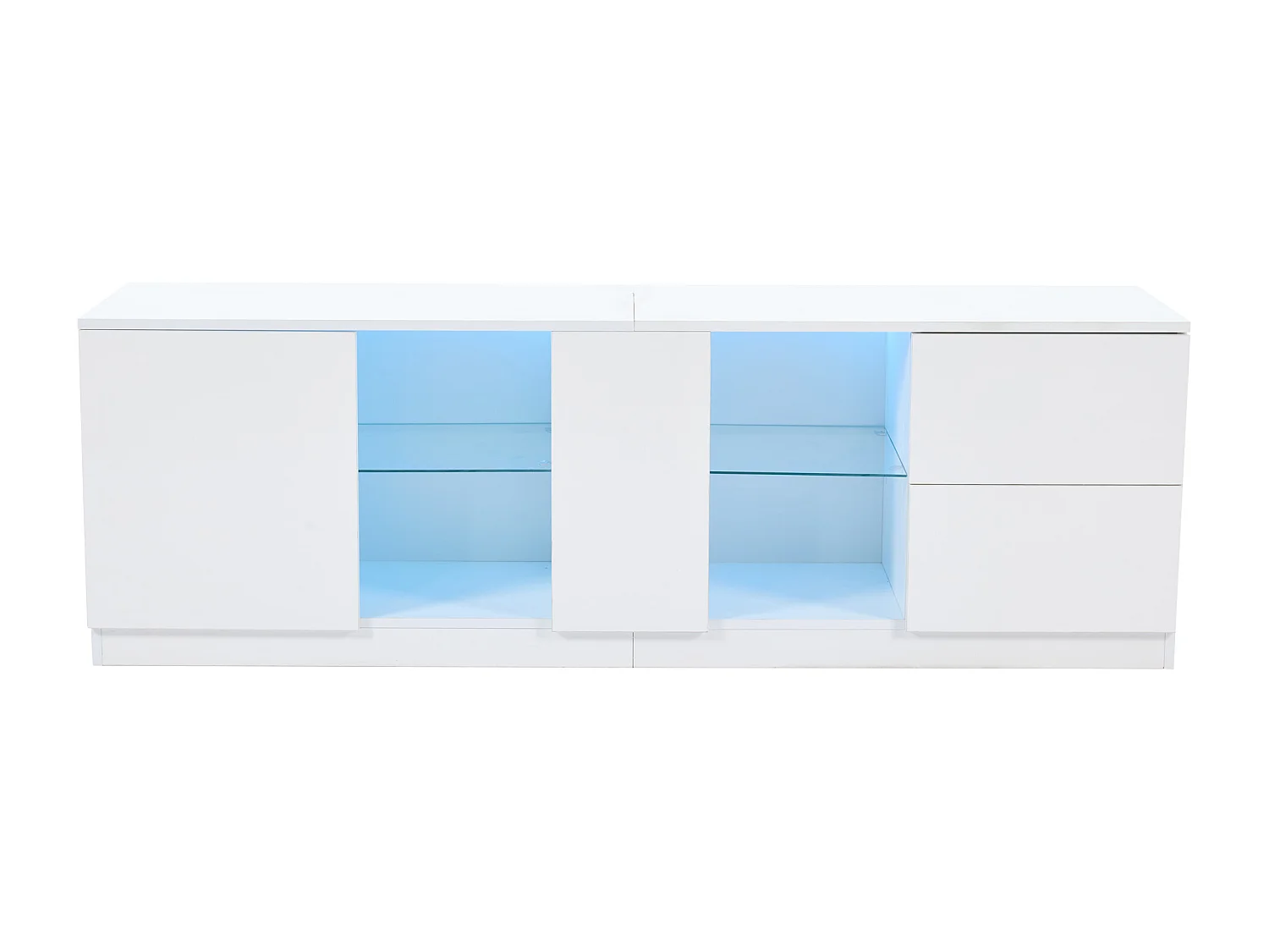 Mobile TV 160x40x52 cm - alta lucentezza - con LED - adatto per televisori da 65" - con 2 cassetti e 1 anta - Bianco