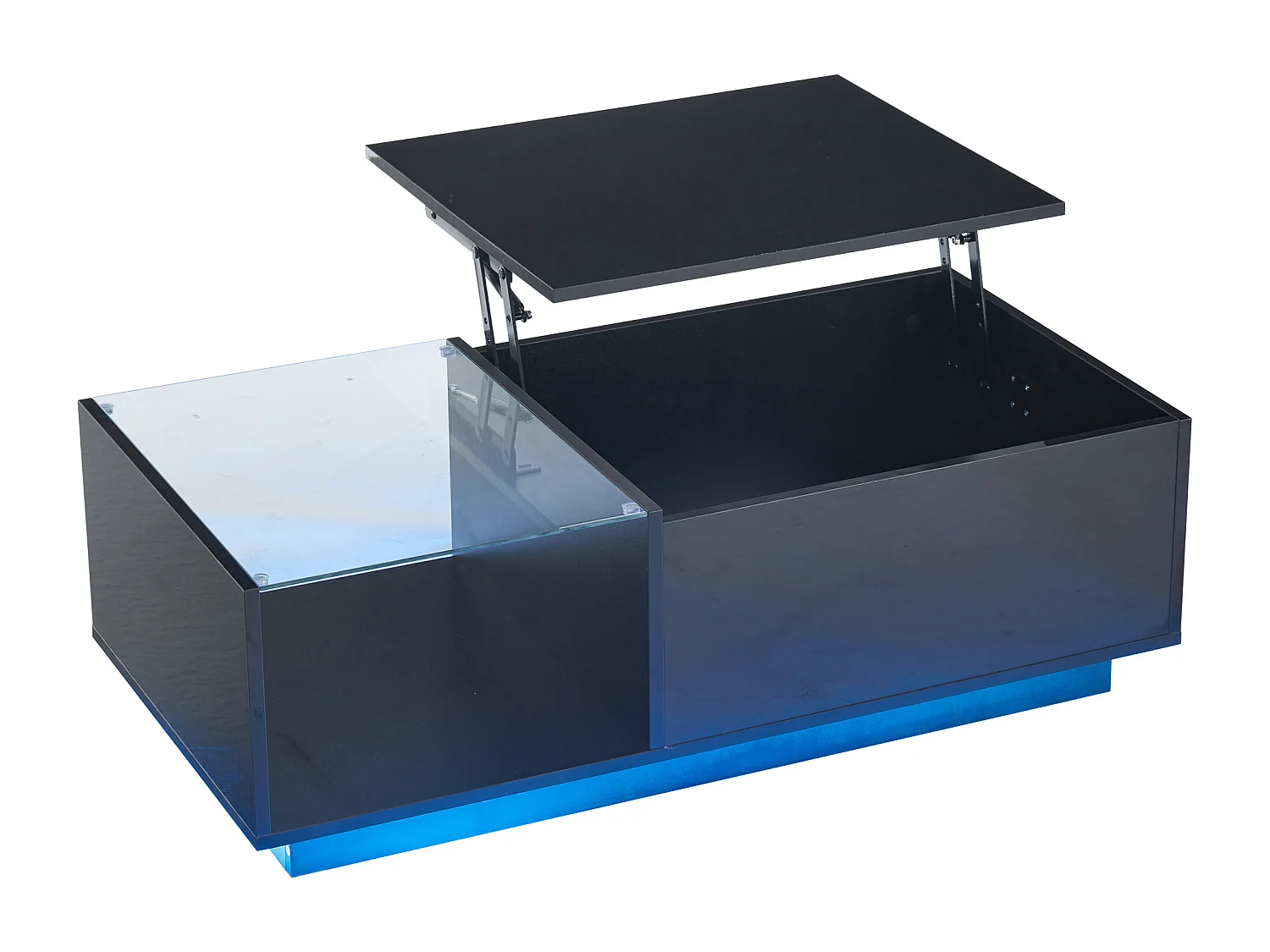 Table basse haute brillance - hauteur réglable - avec rangement + étagères - noir