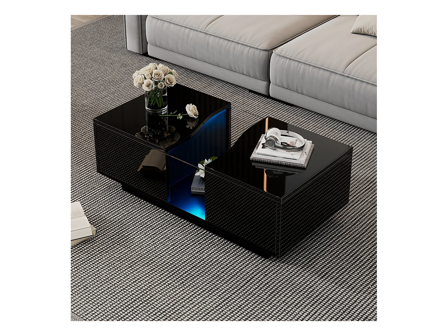 Table basse moderne à LED avec 2 tiroirs – 100x50x35 cm - MDF - Noir