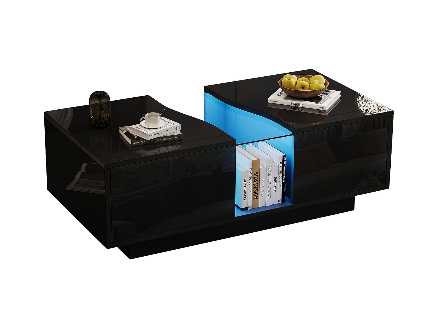 Table basse moderne à LED avec 2 tiroirs – 100x50x35 cm - MDF - Noir