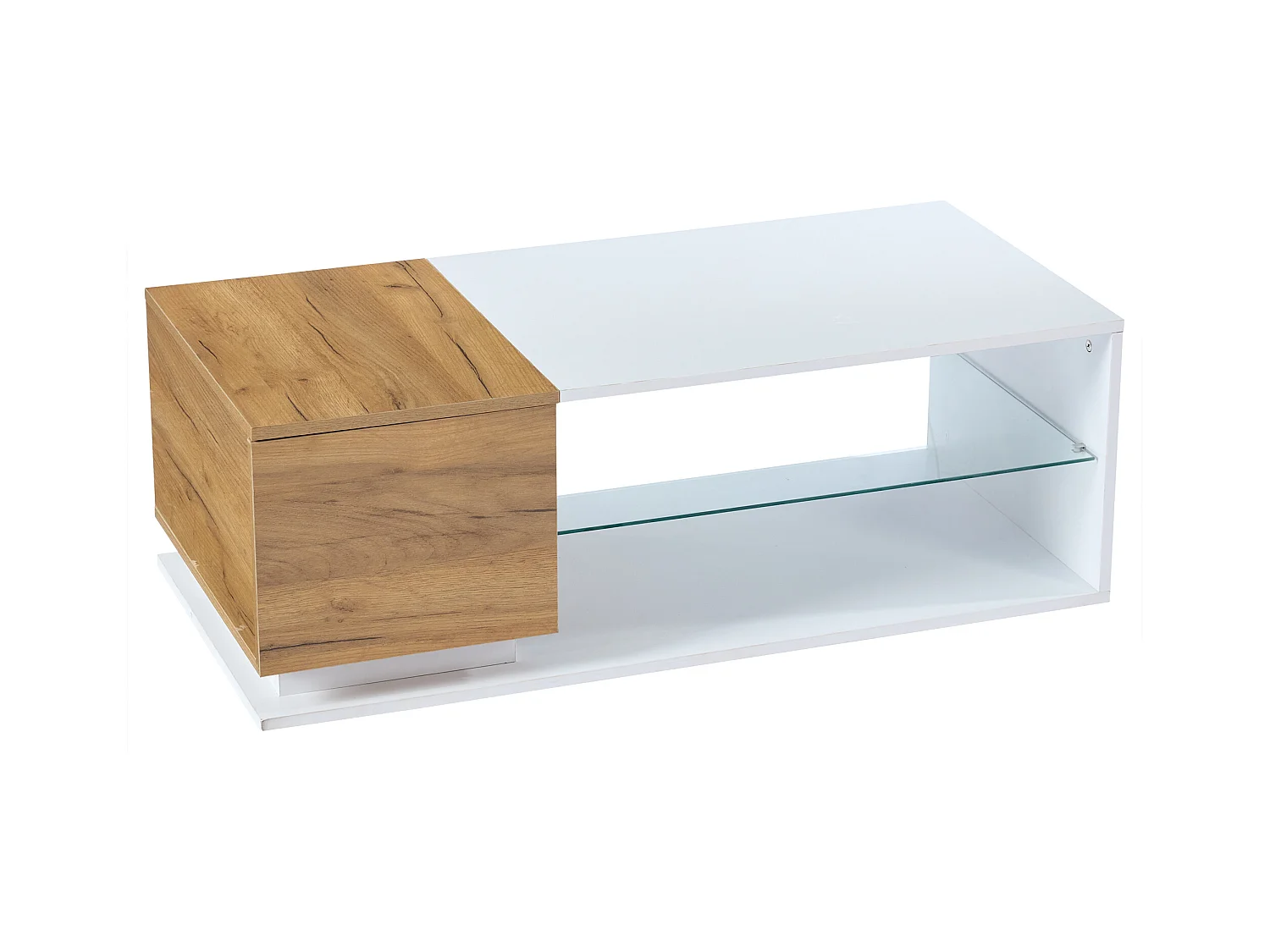 Table basse 105x50x36cm - avec bande lumineuse LED - avec rangement - blanc + naturel