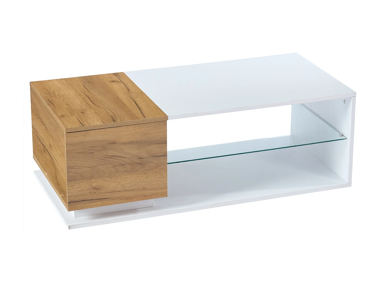 Table basse 105x50x36cm - avec bande lumineuse LED - avec rangement - blanc + naturel