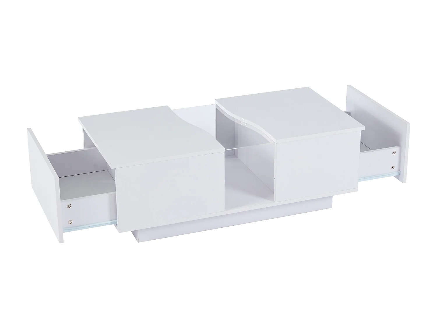 Table basse moderne à LED avec 2 tiroirs – 100x50x35 cm - MDF - Blanc