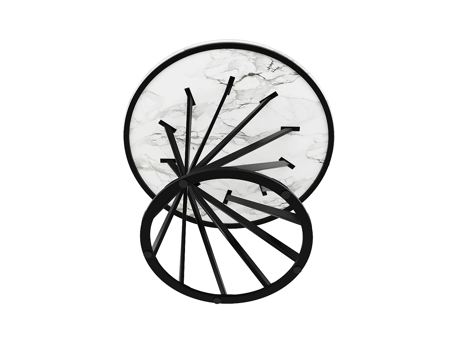 Ronde eettafel - metalen poten - marmerpatroon - voor 2 tot 4 personen - MDF - Wit & Zwart