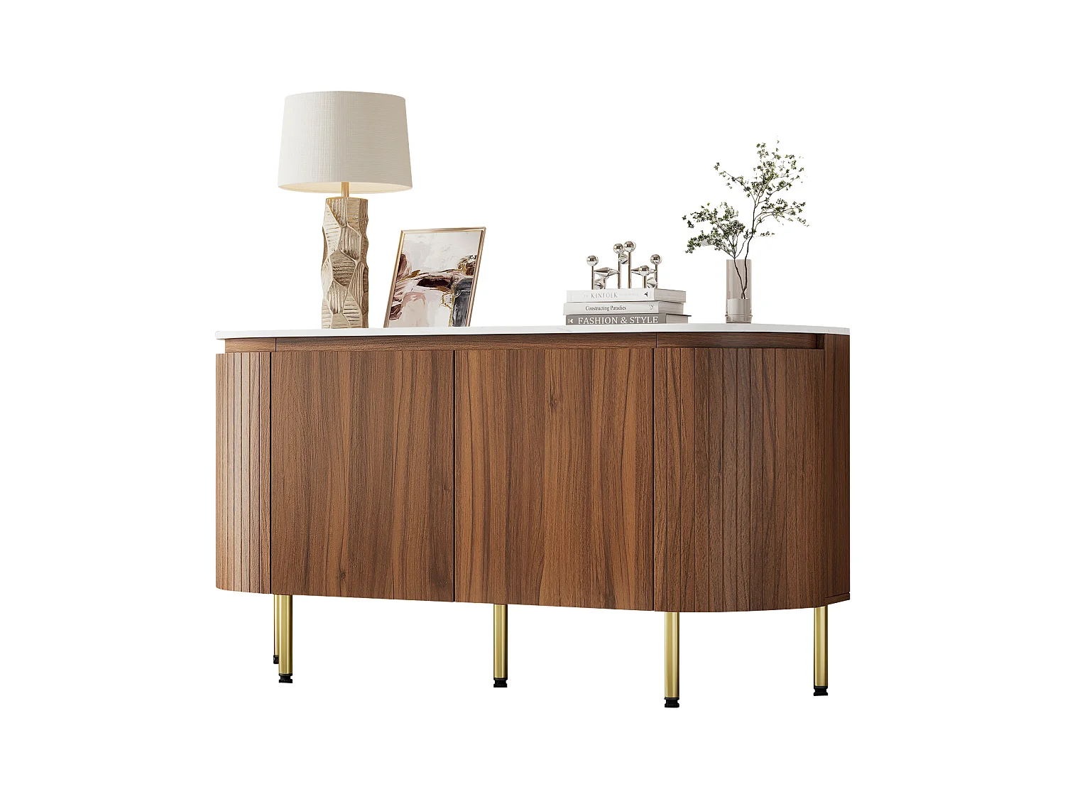 Buffet moderne 145x43x78cm - avec 4 portes - avec étagères réglables et pieds en métal - Naturel