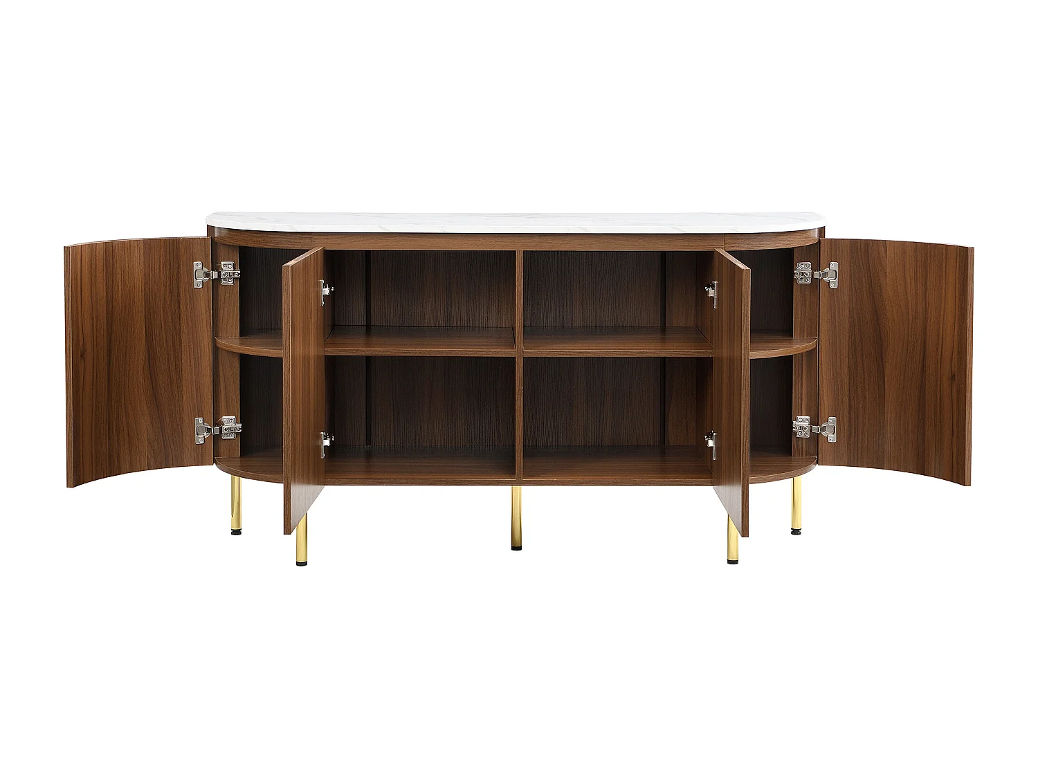 Buffet moderno 145x43x78 cm - con 4 puertas - con estantes ajustables y patas de metal - Natural