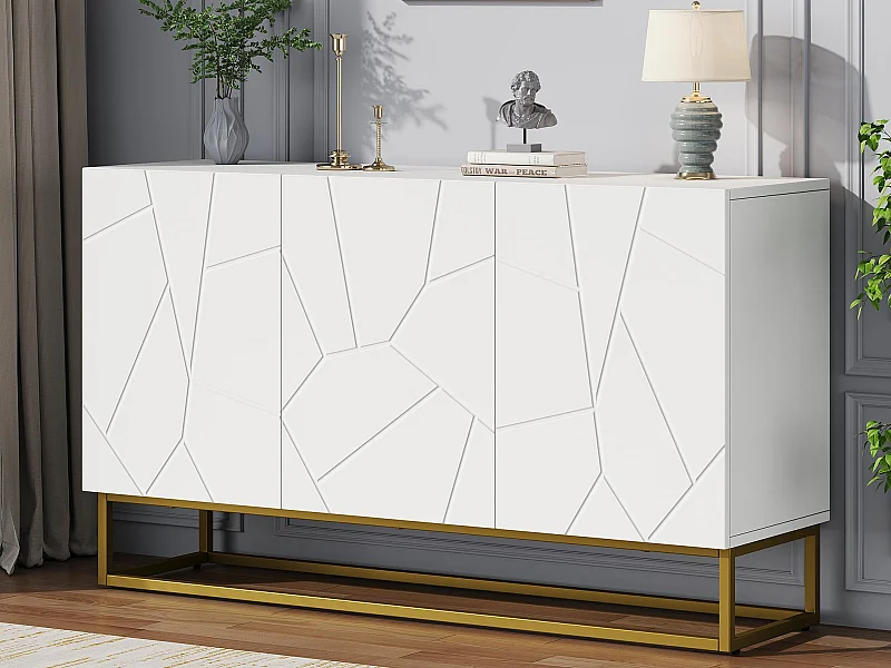 Modern dressoir hoogglans - 3 deuren met 3 verstelbare planken - 130x36x76 cm - Wit