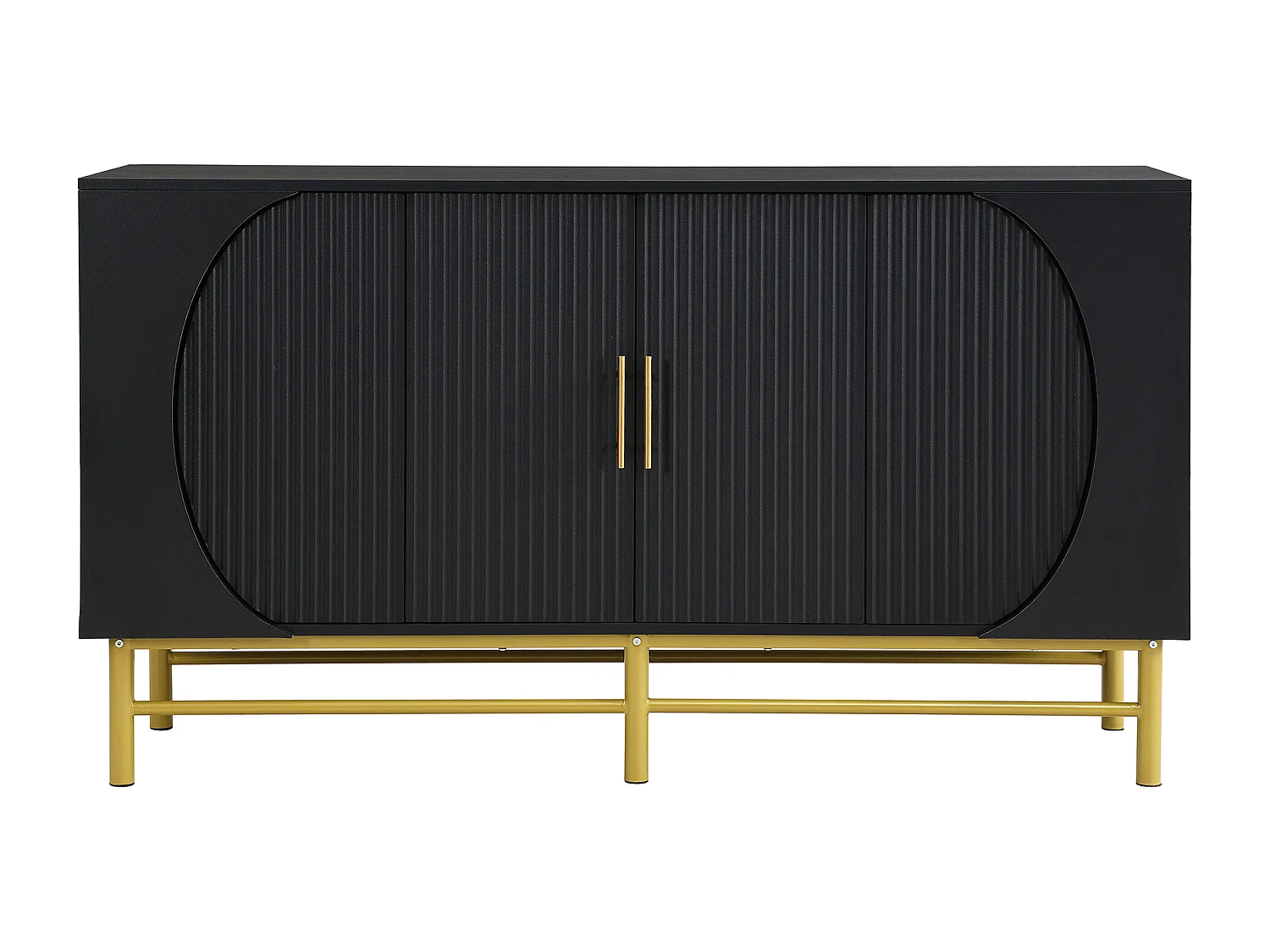 Buffet moderno 145x40x81.5 cm - com 4 portas - com prateleiras ajustáveis e listras verticais - Preto