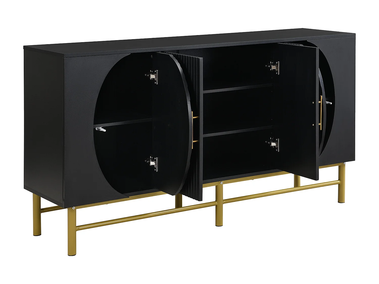 Buffet moderno 145x40x81.5 cm - com 4 portas - com prateleiras ajustáveis e listras verticais - Preto