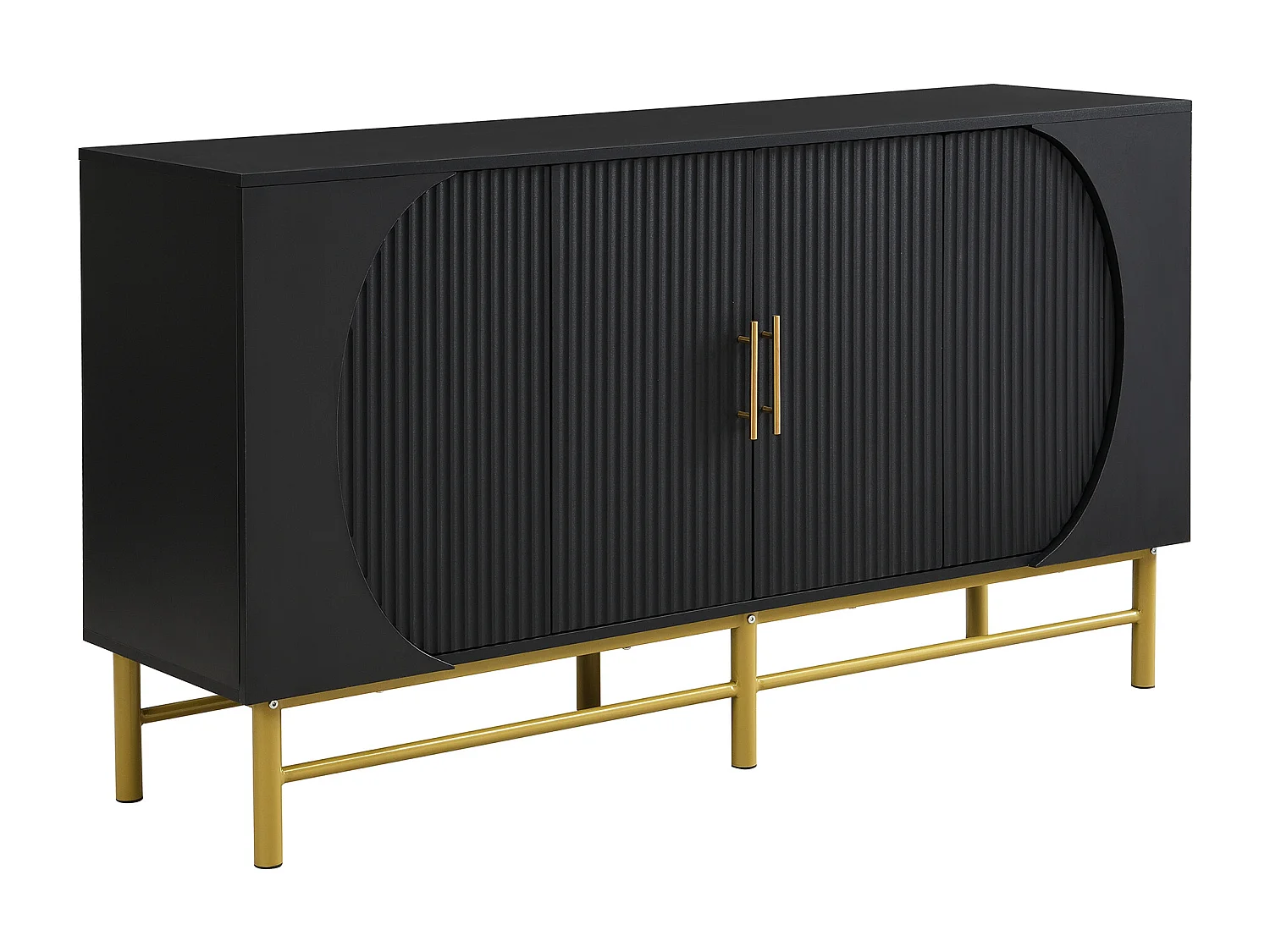 Buffet moderne 145x40x81.5cm - avec 4 portes - avec étagères réglables et des rayures verticales - Noir