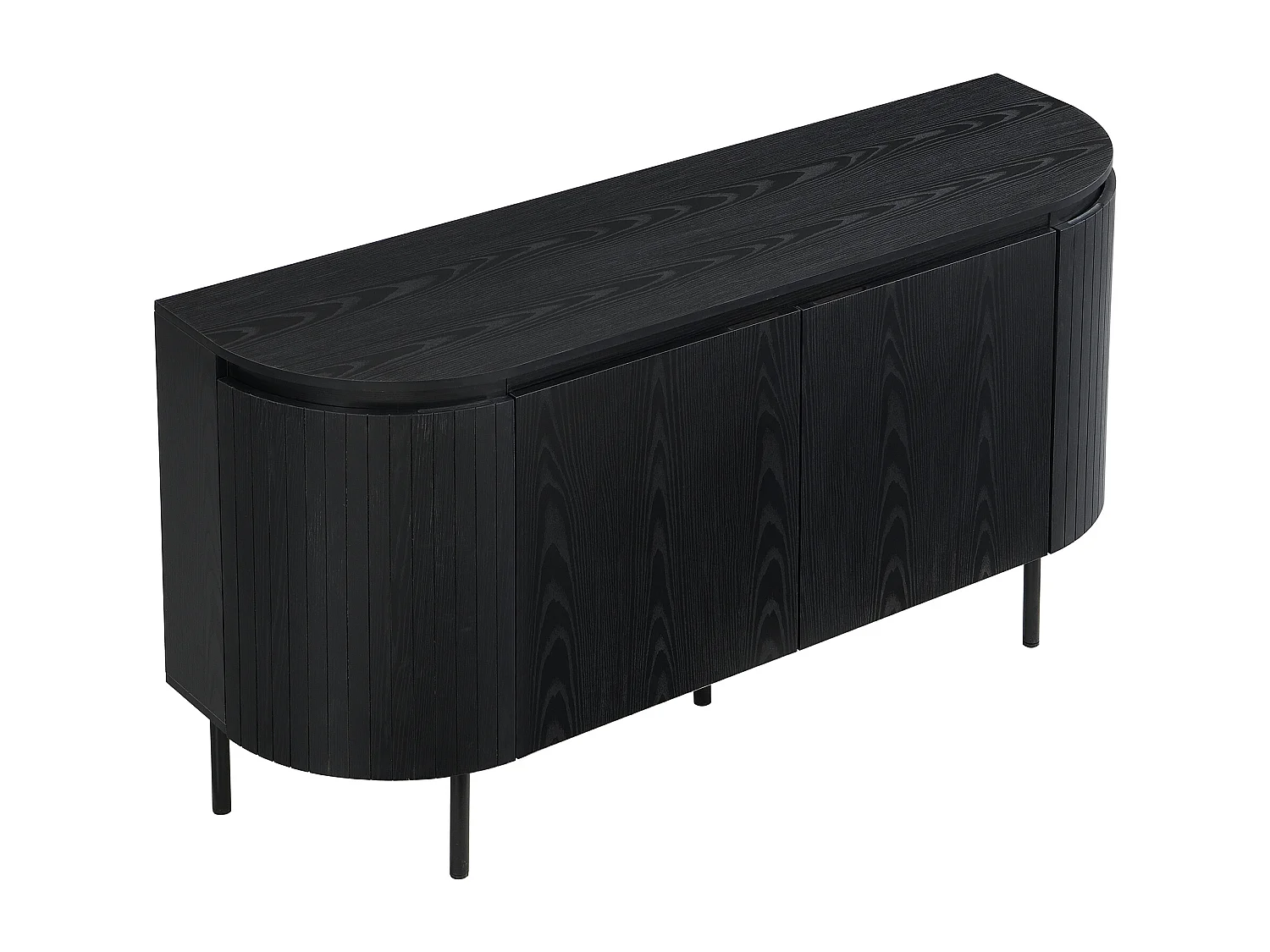 Buffet moderno 145x43x78 cm - com 4 portas - com prateleiras ajustáveis e pés em metal - Preto