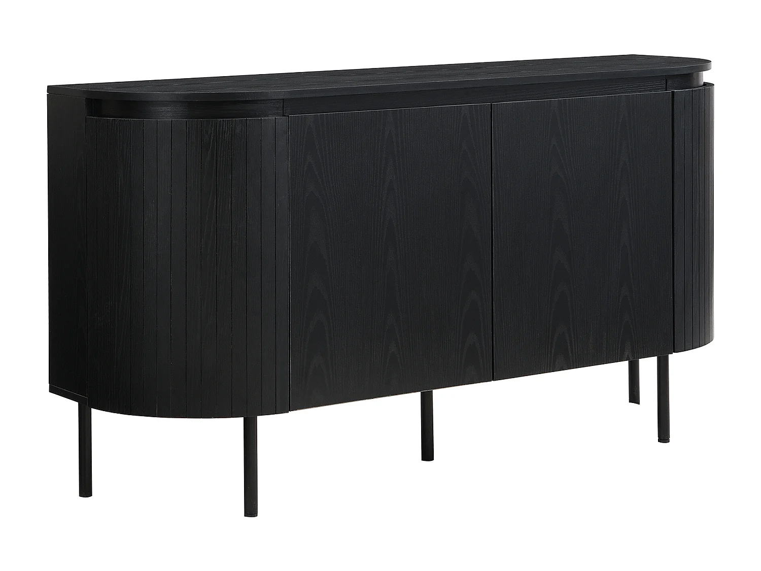 Buffet moderno 145x43x78 cm - com 4 portas - com prateleiras ajustáveis e pés em metal - Preto