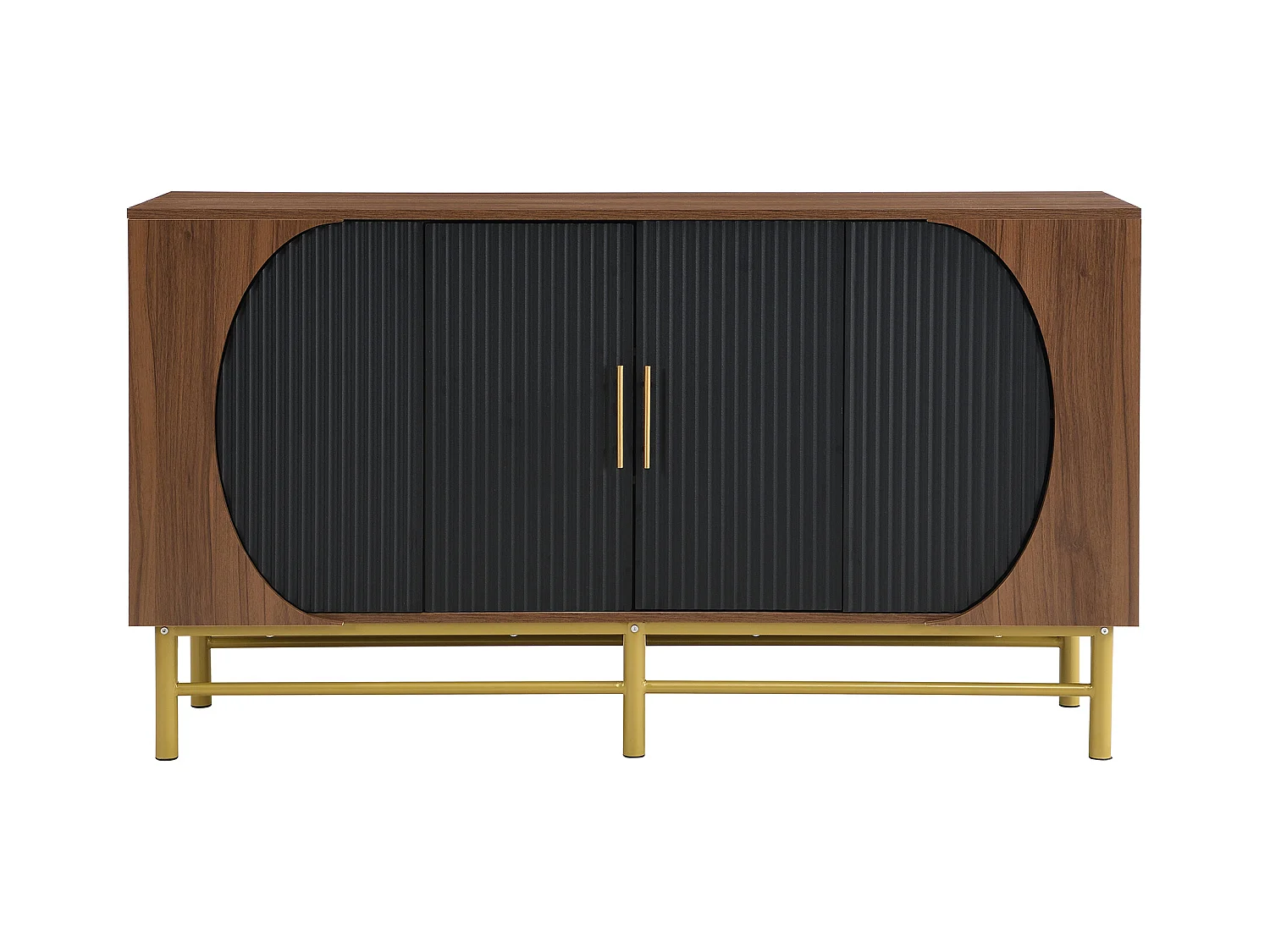 Buffet moderno 145x40x81.5 cm - com 4 portas - com prateleiras ajustáveis e listras verticais - Natural+Pre