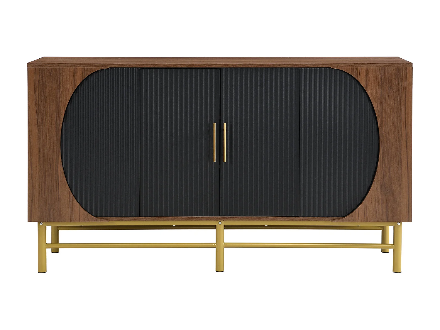 Buffet moderne 145x40x81.5cm - avec 4 portes - avec étagères réglables et des rayures verticales - Naturel+Noir