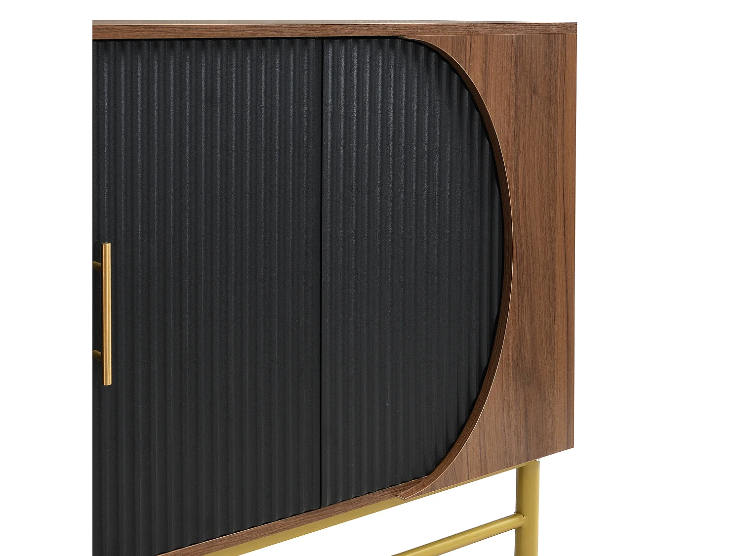 Buffet moderne 145x40x81.5cm - avec 4 portes - avec étagères réglables et des rayures verticales - Naturel+Noir