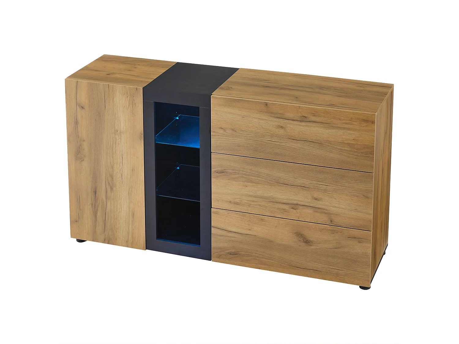 Buffet moderne - avec 3 tiroirs - avec LED - Naturel + Noir