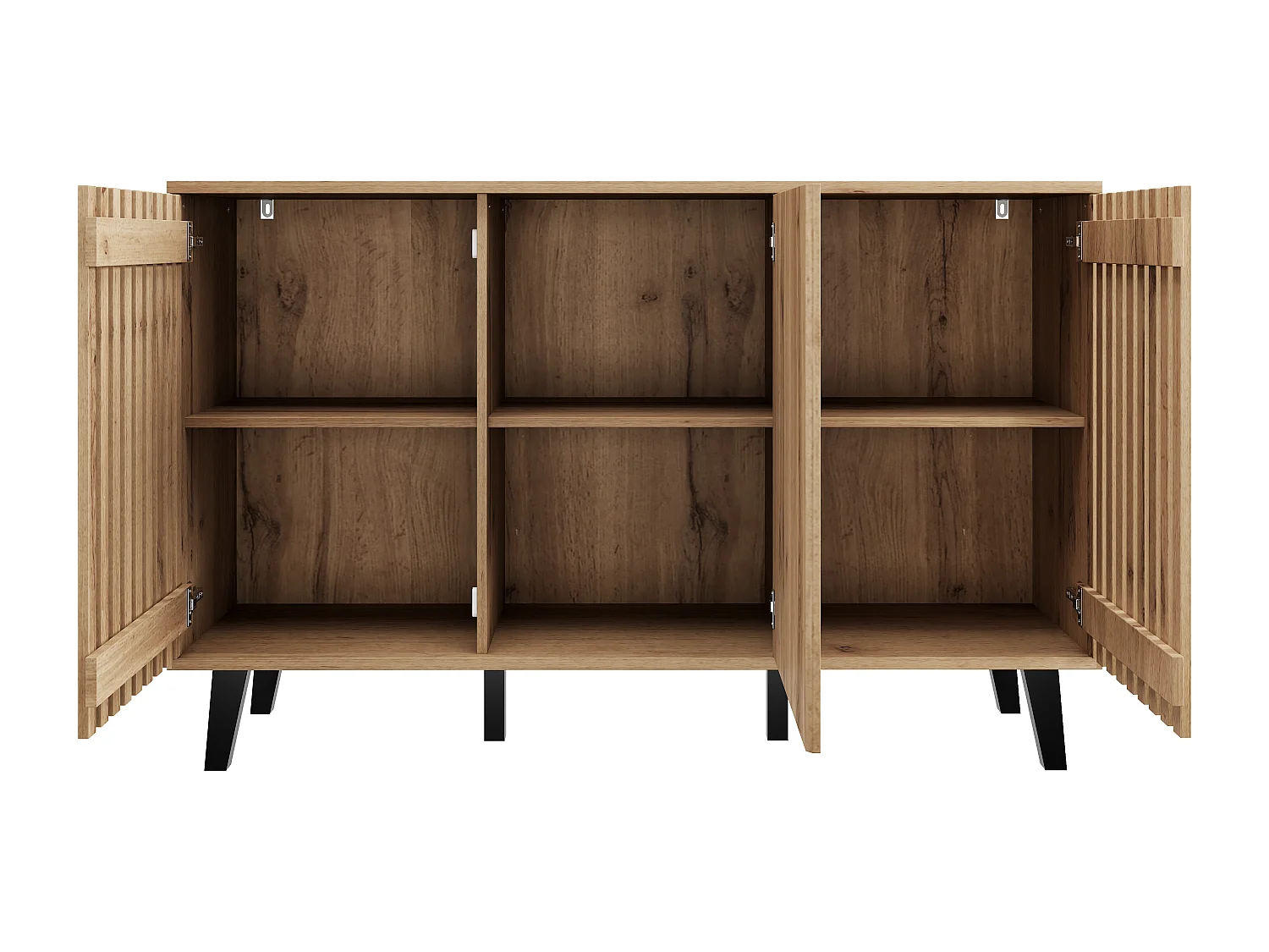 Buffet 150x40x95 cm - 3 portes et 6 compartiments de rangement - Style scandinave - Naturel