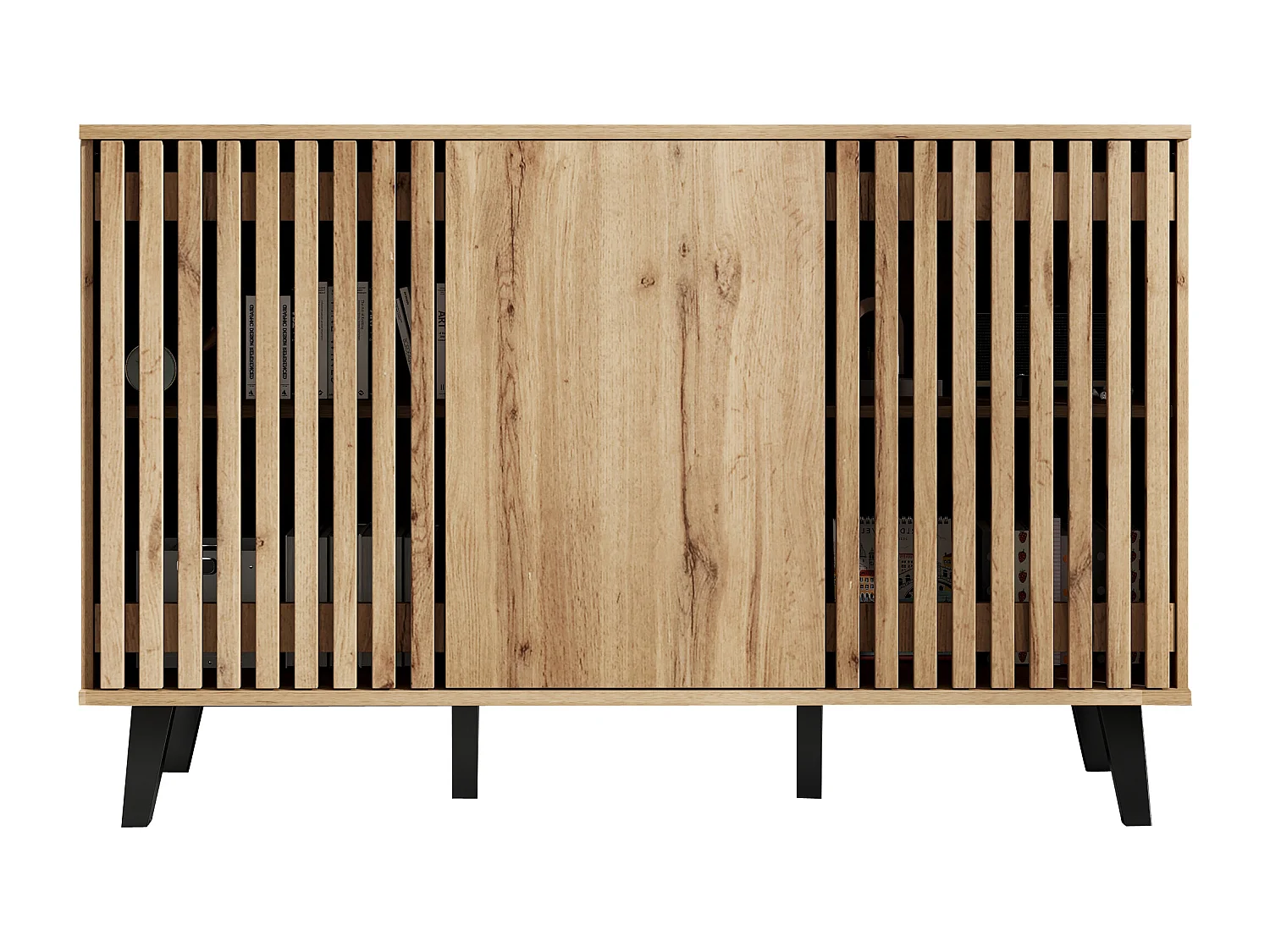 Buffet 150x40x95 cm - 3 portes et 6 compartiments de rangement - Style scandinave - Naturel