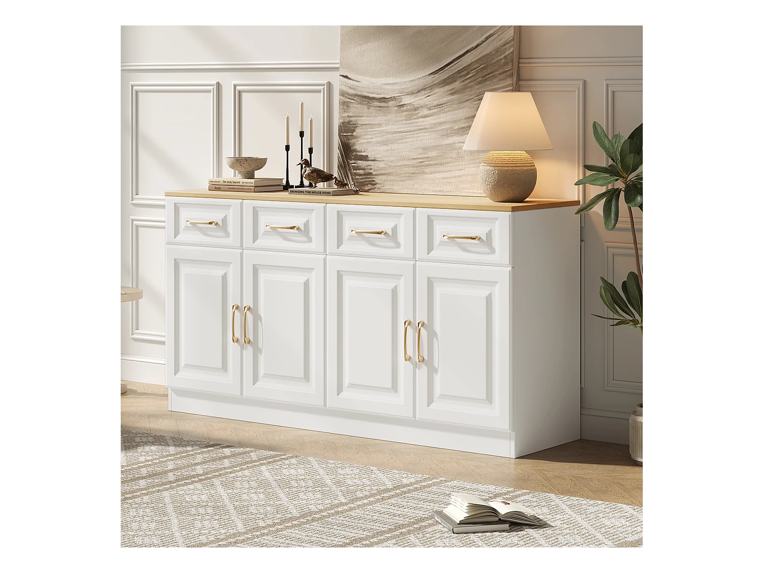 Modernes Sideboard 140x40x75 cm - 4 Schubladen und 4 Türen - Weiß