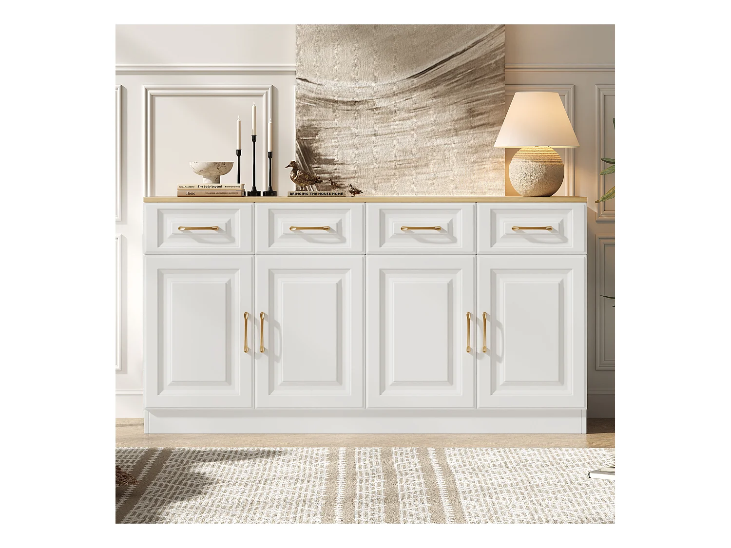 Modernes Sideboard 140x40x75 cm - 4 Schubladen und 4 Türen - Weiß