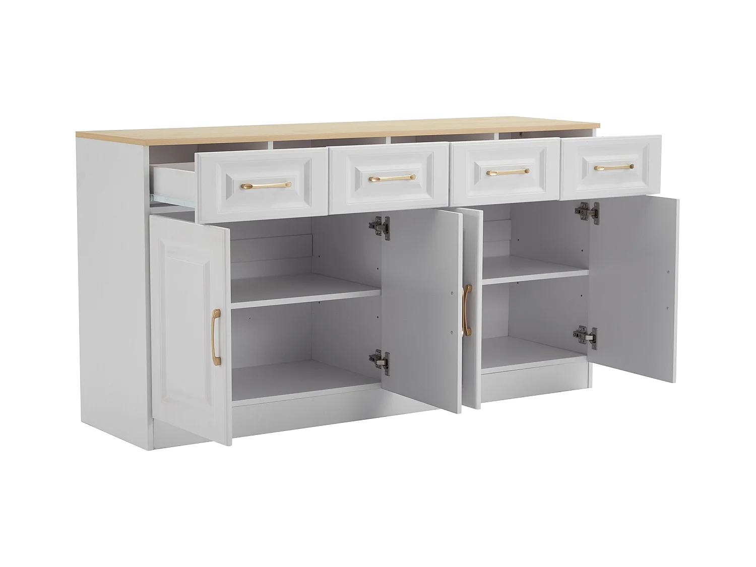 Modernes Sideboard 140x40x75 cm - 4 Schubladen und 4 Türen - Weiß