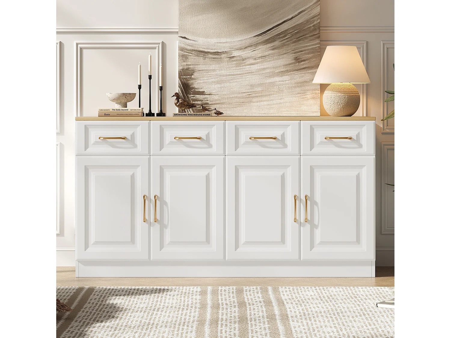 Modernes Sideboard 140x40x75 cm - 4 Schubladen und 4 Türen - Weiß