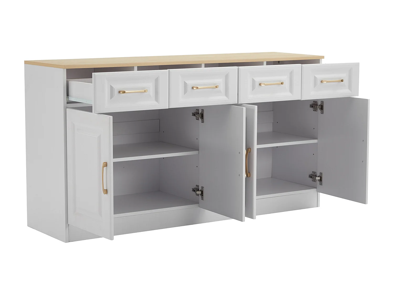 Modernes Sideboard 140x40x75 cm - 4 Schubladen und 4 Türen - Weiß