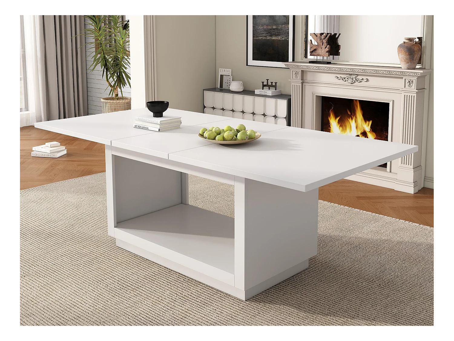Table à manger extensible 140-180x70x76.5cm - avec rangement en dessous - style moderne - Blanc